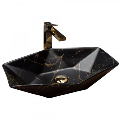Rea VEGAS BLACK MARBLE MATT UMÝVADLO NA DOSKU, čierne keramické REA-U0994