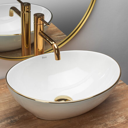 Rea SOFIA GOLD EDGE UMÝVADLO NA DOSKU, 41 cm, keramické REA-U3287