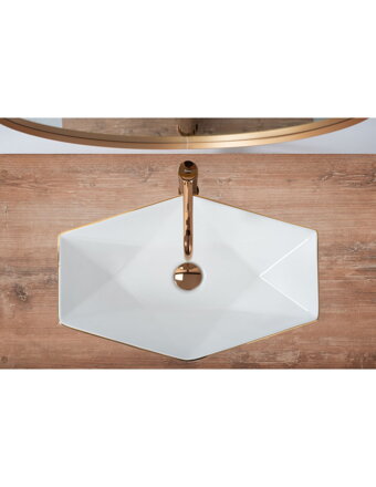 Rea VEGAS WHITE/ROSE-GOLD EDGE UMÝVADLO NA DOSKU, 57 cm, keramické REA-U5605