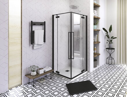 Aquatek JAGUAR A4 ŠTVORCOVÝ SPRCHOVÝ KÚT 90x90, čierny, sklo číre
