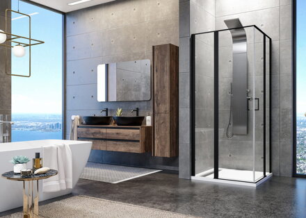 Aquatek YES BLACK A4 ŠTVORCOVÝ SPRCHOVÝ KÚT 90x90, čierny sklo číre