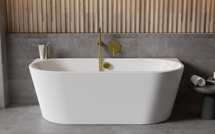 Besco VICA NEW 160 VAŇA VOĽNE STOJACA 160x80, biela sanitárny akrylát, s napúšťaním prepadom, klik-klak čierny WAS-160VNCN