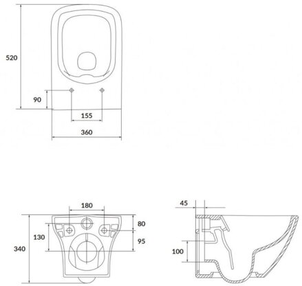 Cersanit AQUA SET B407 52 NÁDRŽ, WC MISA LARGA, DUROPLAST, Soft Close, Easy Off, TLAČIDLO ACCENTO SQUARE čierna matná S701-528