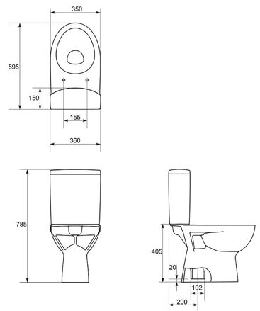 Cersanit PARVA WC MISA STOJACA, zvislý odpad, bočný prívod vody 3/6 l + sedátko duroplast, biele keramické K27-003
