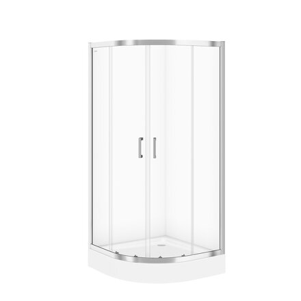 Cersanit BASIC ŠTVRŤ-KRUHOVÝ SPRCHOVÝ KÚT 90x90x185 + VANIČKA AKRYLÁTOVÁ, strieborný lesklý, sklo číre S601-118