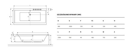 Excellent PRYZMAT 150x75,5 VAŇA OBDĹŽNIKOVÁ, biela akrylátová WAEX.PRY15WH