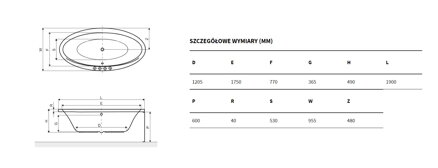 Excellent LUMINA VAŇA OVÁLNA 190x95,5, biela akrylátová WAEX.LUM19WH