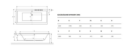 Excellent PRYZMAT SLIM 180x80,5 VAŇA OBDĹŽNIKOVÁ, biela WAEX.PRY18WHS