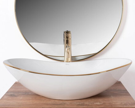 Rea ROYAL GOLD EDGE UMÝVADLO NA DOSKU, 62,5 cm, bielo-zlaté keramické REA-U8570