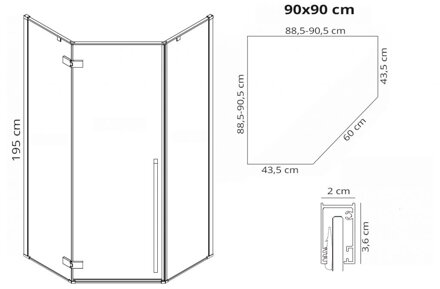 Rea DIAMOND PÄŤUHOLNÍKOVÝ SPRCHOVÝ KÚT 90x90, zlatý, sklo číre REA-K4904