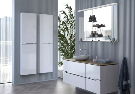 Oristo SILVER UNI SKRINKA VYSOKÁ BOČNÁ 40 cm, biela lesklá, lišta chróm OR33-SB1D-40-1