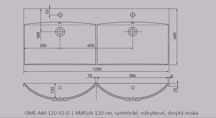 Oristo AMELIA UMÝVADLO NÁBYTKOVÉ 120 cm, liaty mramor 2-diel. UME-AM-120-92-D