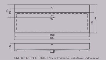 Oristo BOLD UMÝVADLO NÁBYTKOVÉ 120 cm, keramické