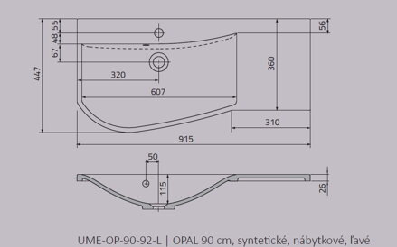 Oristo OPAL UMÝVADLO NÁBYTKOVÉ 90 cm, ľavé, liaty mramor