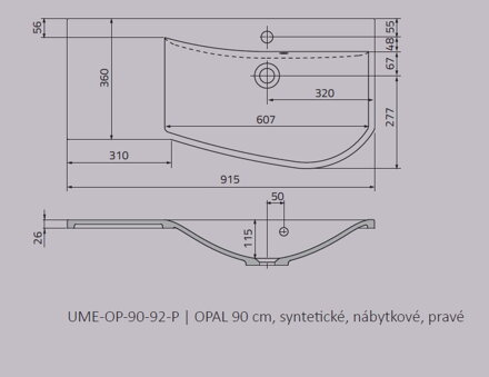 Oristo OPAL UMÝVADLO NÁBYTKOVÉ 90 cm, pravé, liaty mramor UME-OP-90-92-P