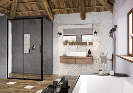 Ravak SPRCHOVÁ PEVNÁ STENA BLSPS-90 black + transparent ku sprchovým dverám X9BM70300Z1