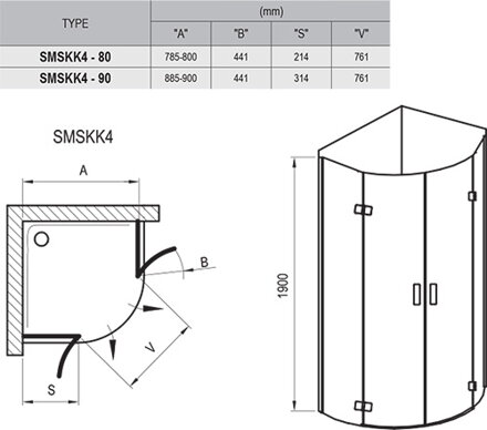 Ravak SPRCHOVÝ KÚT SMSKK4-80 chróm + transparent 3S244A00Y1