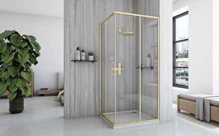 Rea CITY GOLD BRUSH ŠTVORCOVÝ SPRCHOVÝ KÚT 80x80, zlatý, sklo číre REA-K6444