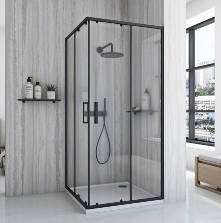 Rea CITY BLACK ŠTVORCOVÝ SPRCHOVÝ KÚT 80x80, čierny, sklo číre REA-K6448