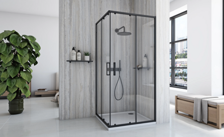Rea CITY BLACK ŠTVORCOVÝ SPRCHOVÝ KÚT 80x80, čierny, sklo číre REA-K6448