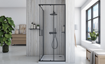 Rea CITY BLACK ŠTVORCOVÝ SPRCHOVÝ KÚT 80x80, čierny, sklo číre REA-K6448