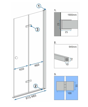 Rea FOLD N2 MODUL SPRCHOVÝ KÚT 100x190, sklo číre, chróm REA-K7439
