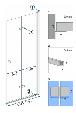 Rea FOLD N2 MODUL SPRCHOVÝ KÚT 110x190, sklo číre, chróm REA-K7438