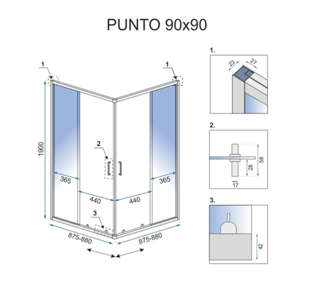 Rea PUNTO GOLD ŠTVORCOVÝ SPRCHOVÝ KÚT 90x90, zlatý, sklo číre REA-K6440