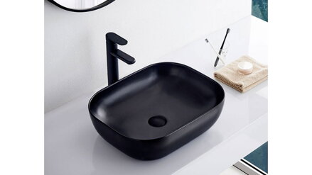 Rea BELINDA BLACK MAT UMÝVADLO NA DOSKU 46,5cm, čierne keramické REA-U8470
