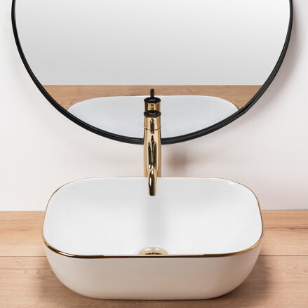 Rea BELINDA GOLD EDGE UMÝVADLO NA DOSKU 46,5cm, bielo-zlaté keramické REA-U8736