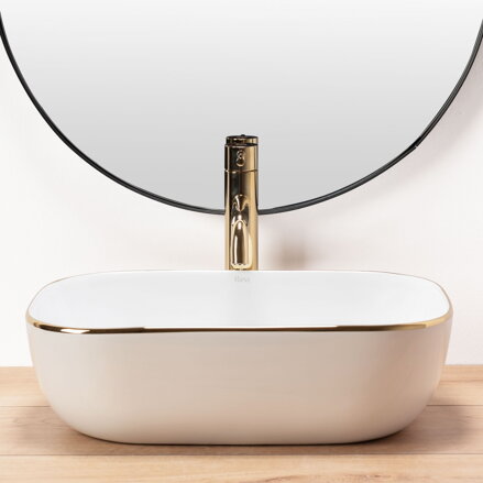 Rea BELINDA GOLD EDGE UMÝVADLO NA DOSKU 46,5cm, bielo-zlaté keramické REA-U8736