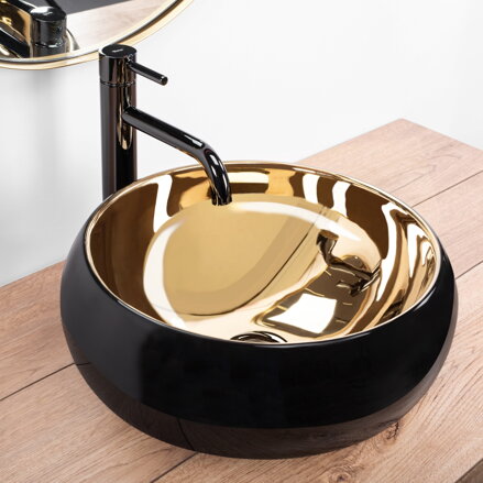 Rea LUNA BLACK/GOLD UMÝVADLO NA DOSKU, čierno-zlaté keramické REA-U3306
