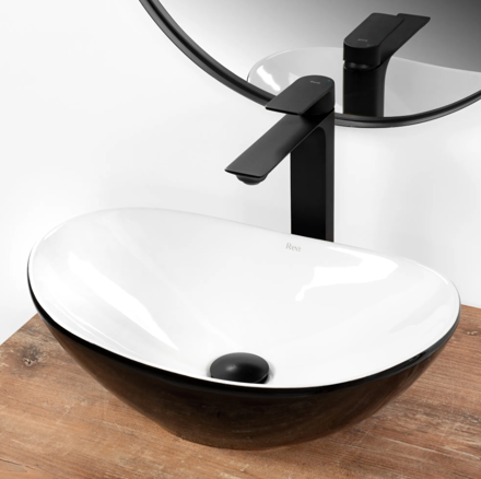 Rea ROYAL MINI BLACK WHITE UMÝVADLO NA DOSKU 48 cm, bielo-čierne keramické REA-U0538