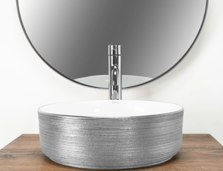 Rea SAMI SILVER BRUSH/WHITE UMÝVADLO NA DOSKU, bielo-strieborné keramické REA-U3304