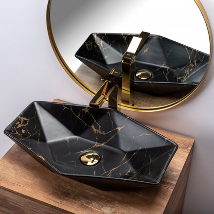 Rea VEGAS BLACK MARBLE MATT UMÝVADLO NA DOSKU, čierne keramické REA-U0994
