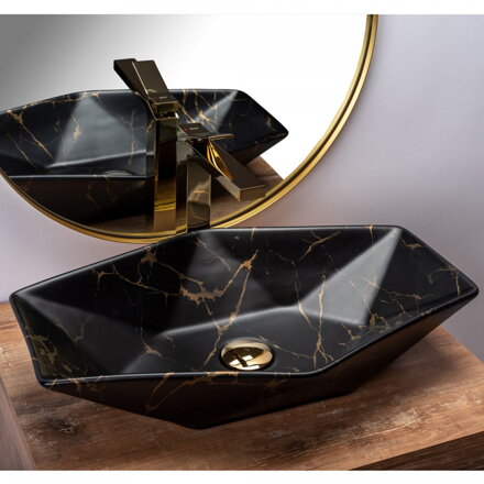 Rea VEGAS BLACK MARBLE MATT UMÝVADLO NA DOSKU, čierne keramické REA-U0994