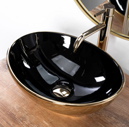 Rea SOFIA IN BLACK/GOLD UMÝVADLO NA DOSKU, čierno-zlaté keramické REA-U4527