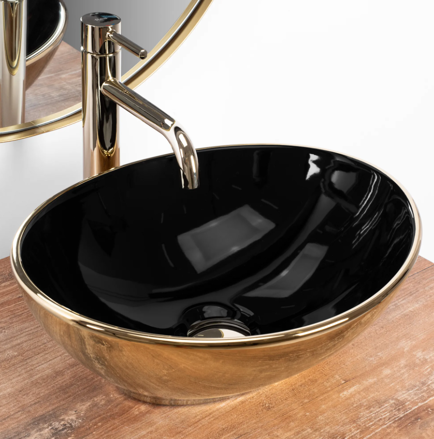 Rea SOFIA IN BLACK/GOLD UMÝVADLO NA DOSKU, čierno-zlaté keramické REA-U4527