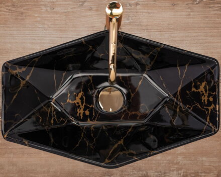 Rea VEGAS BLACK MARBLE SHINY UMÝVADLO NA DOSKU, čierne keramické REA-U5603