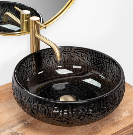 Rea ICE BLACK UMÝVADLO NA DOSKU 42 cm, čierne sklenené REA-U6660 Rea ICE BLACK UMÝVADLO NA DOSKU 42 cm, čierne sklenené REA-U6660