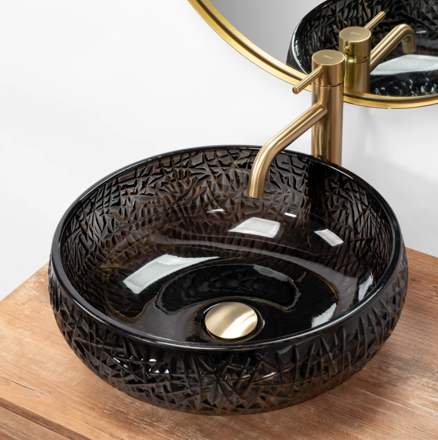 Rea ICE BLACK UMÝVADLO NA DOSKU 42 cm, čierne sklenené REA-U6660 Rea ICE BLACK UMÝVADLO NA DOSKU 42 cm, čierne sklenené REA-U6660