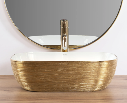Rea BELINDA GOLD BRUSH/WHITE UMÝVADLO NA DOSKU, bielo-zlaté keramické REA-U7422