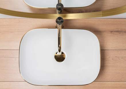 Rea BELINDA GOLD BRUSH/WHITE UMÝVADLO NA DOSKU, bielo-zlaté keramické REA-U7422