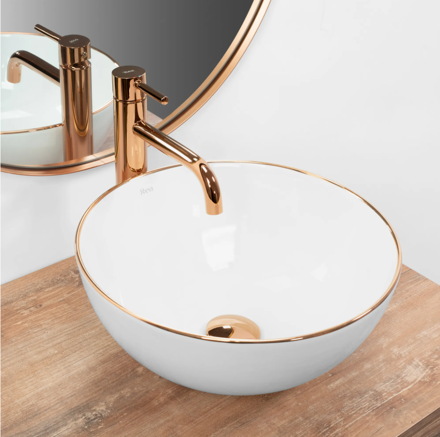 Rea STELLA ROSE GOLD EDGE UMÝVADLO NA DOSKU, bielo-zlaté keramické REA-U7444