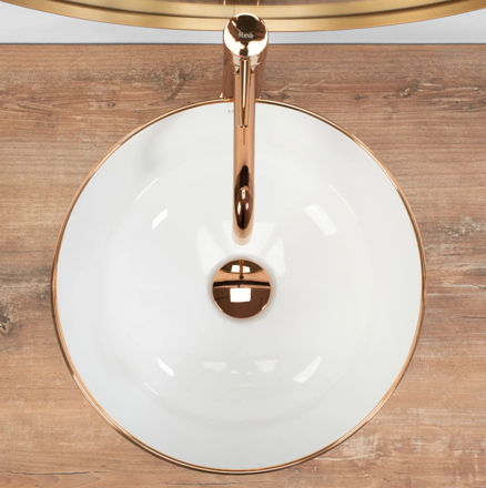 Rea STELLA ROSE GOLD EDGE UMÝVADLO NA DOSKU, bielo-zlaté keramické REA-U7444