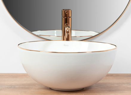 Rea STELLA ROSE GOLD EDGE UMÝVADLO NA DOSKU, bielo-zlaté keramické REA-U7444