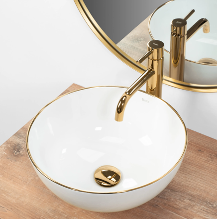 Rea STELLA GOLD EDGE UMÝVADLO NA DOSKU, bielo-zlaté keramické REA-U7445