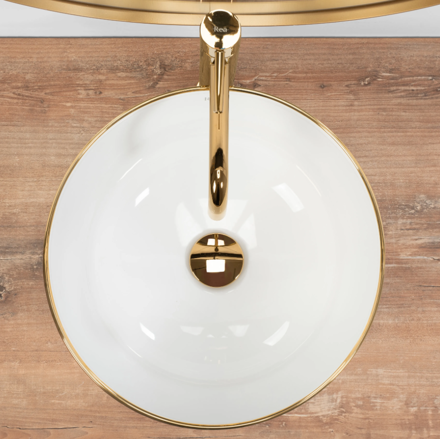 Rea STELLA GOLD EDGE UMÝVADLO NA DOSKU, bielo-zlaté keramické REA-U7445