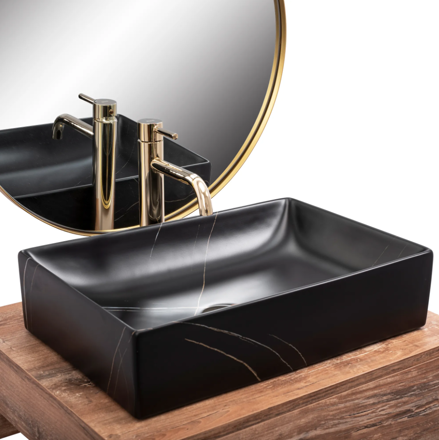 Rea INGA BLACK MARBLE MATT UMÝVADLO NA DOSKU, imitácia kameňa keramické REA-U8006