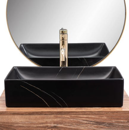 Rea INGA BLACK MARBLE MATT UMÝVADLO NA DOSKU, imitácia kameňa keramické REA-U8006
